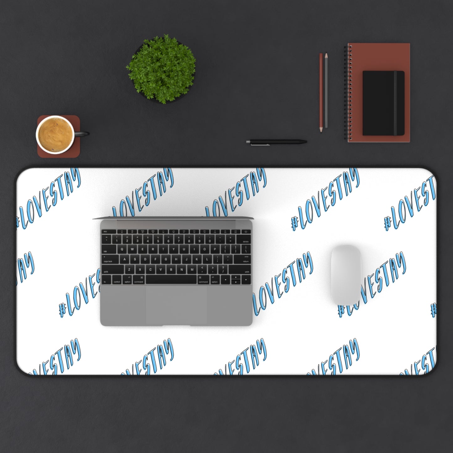 #LOVESTAY in Blue Desk Mat