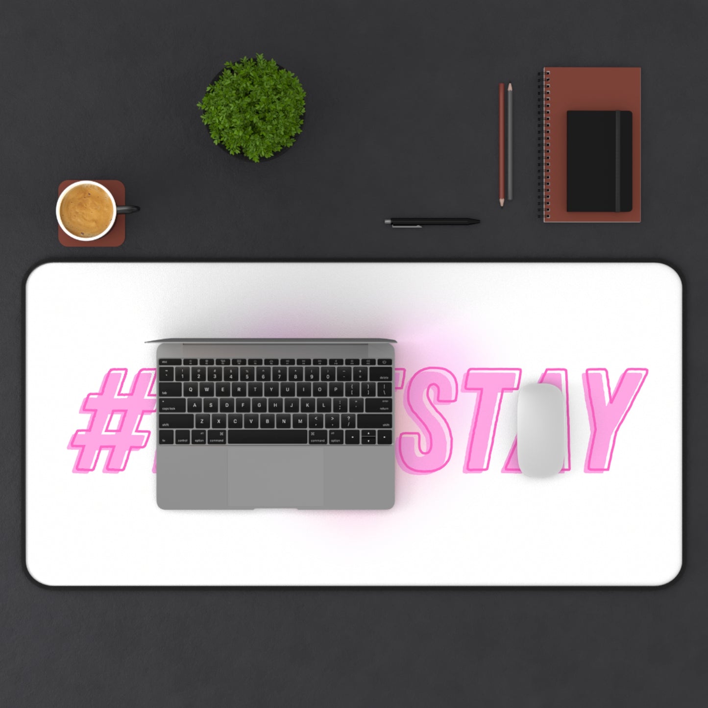 #LOVESTAY in Pink Desk Mat