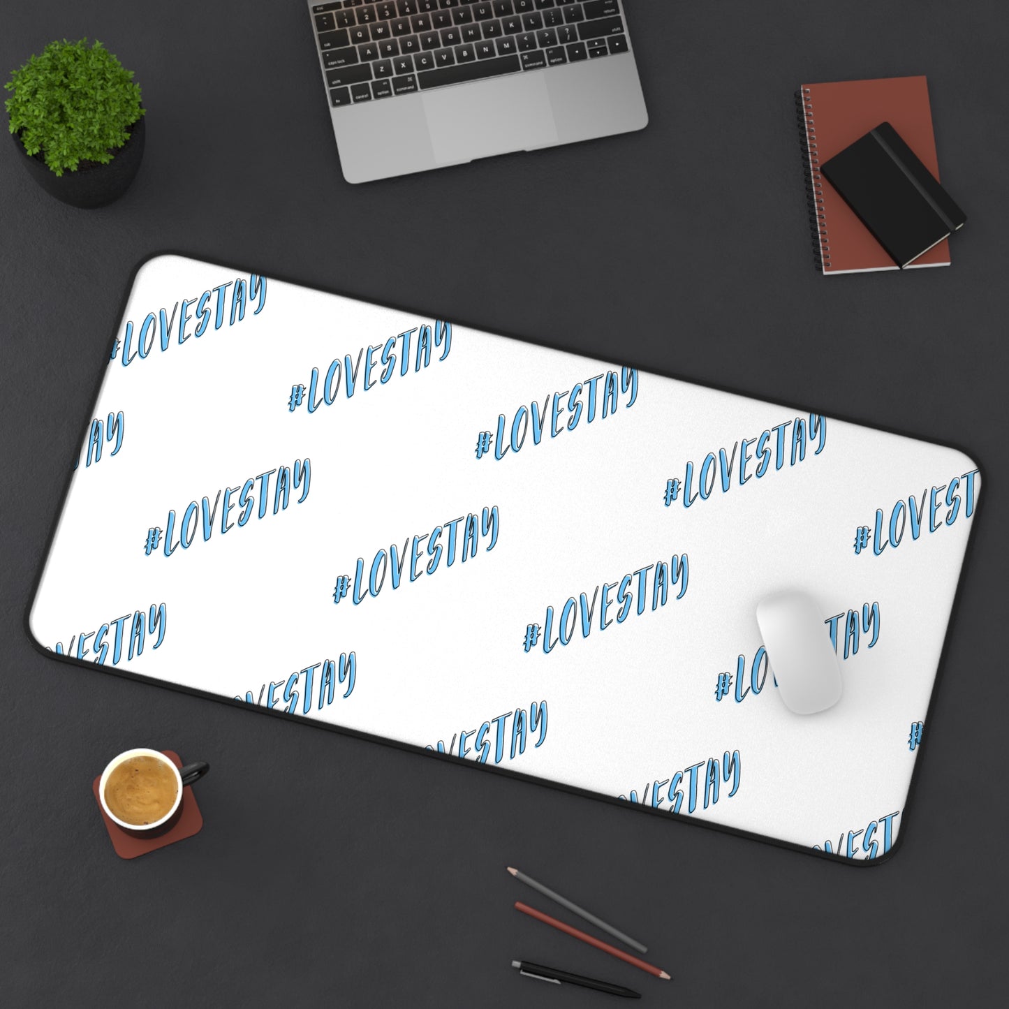 #LOVESTAY in Blue Desk Mat