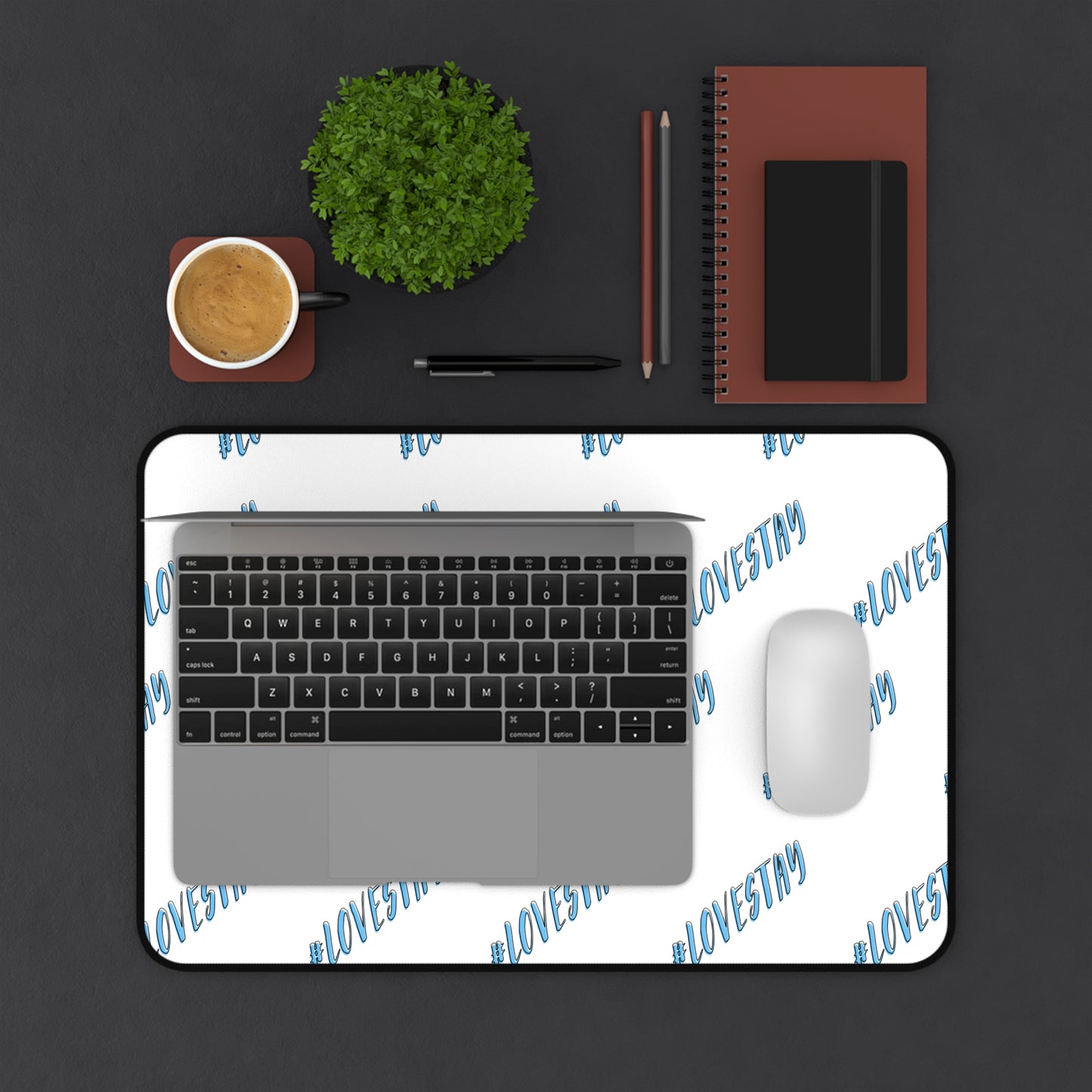 #LOVESTAY in Blue Desk Mat