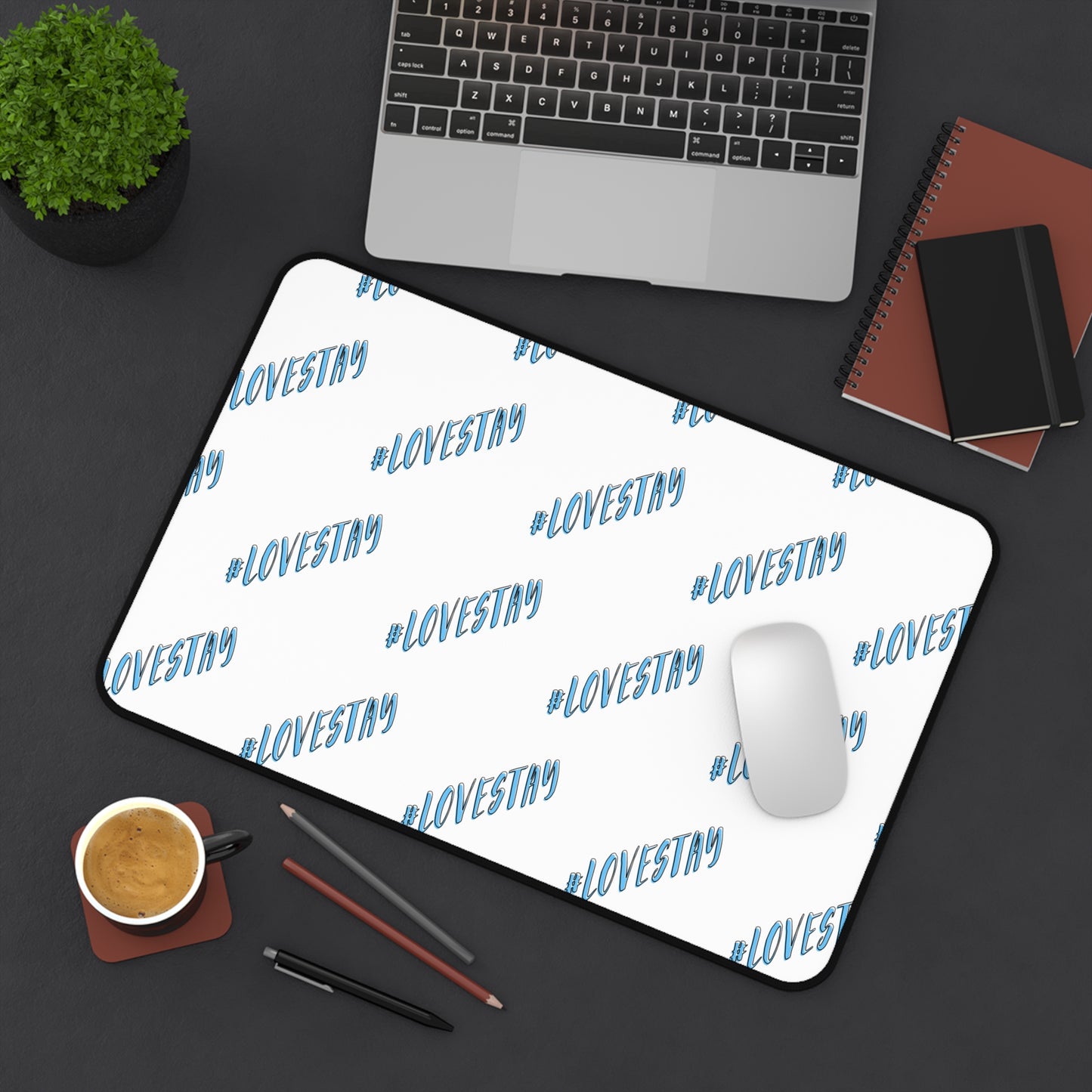 #LOVESTAY in Blue Desk Mat